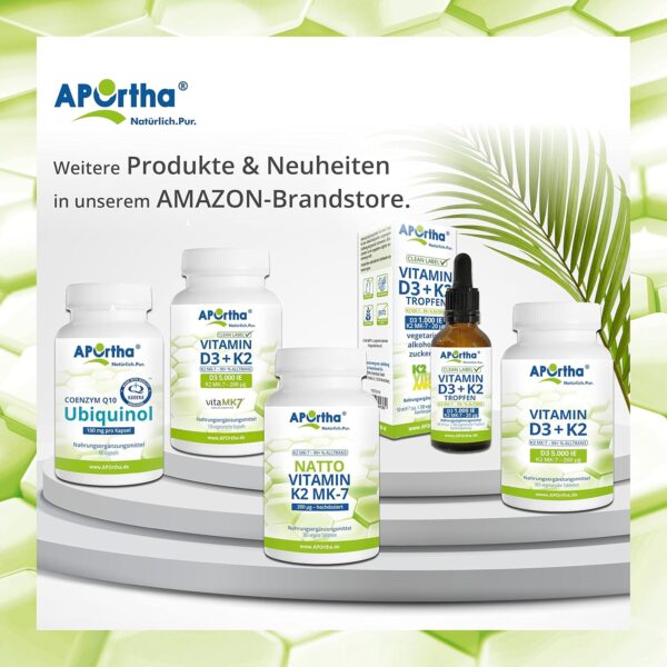 APOrtha Vitamin D3 5.000 I.E + 200 µg K2 99+% ALL-Trans, 365 vegetarische Tabletten hochdosiert u. teilbar, Premium Vitamin D und K Tablette leicht zu schlucken - Alternative zu Tropfen und Kapseln – Bild 9