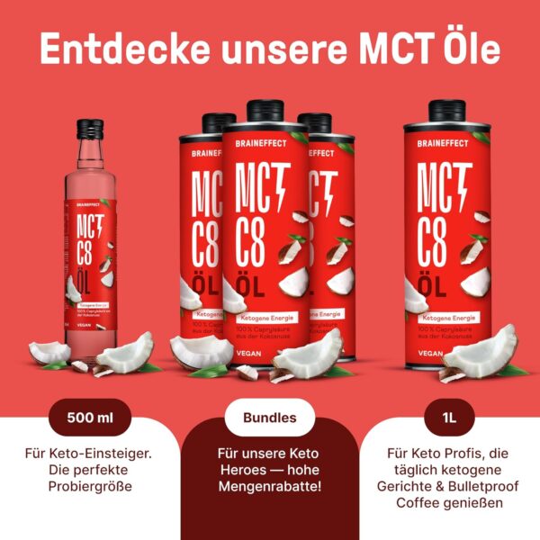 BRAINEFFECT MCT-Öl C8 (1000ml) - Bildet 300% mehr Ketone als andere MCT-Öle (100% C8) - Ketogene Ernährung - Reiner Extrakt aus Kokosnussöl - – Bild 7