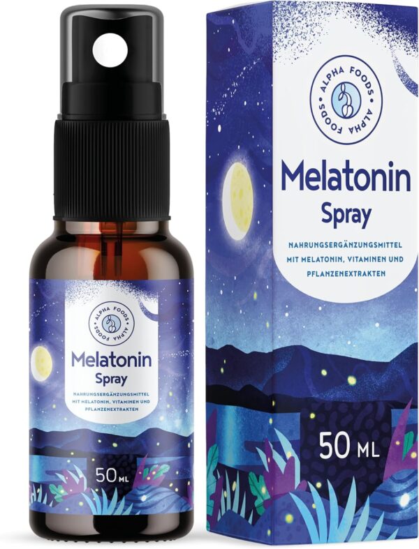 Melatonin Einschlafspray Hochdosiert - 400 Tage Vorrat (50ml) - mit Baldrian, Passionsblume, Melisse, Lavendel, Vitamin B6 & B1 - Sleep Spray ohne Alkohol - Vegan - Himbeer-Geschmack - Alpha Foods