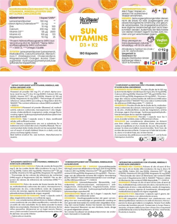Vitamin D3 K2 Omega 3 + Calcium Magnesium und Zink - 180 Kapseln 5000 IE - Vitamin d hochdosiert - O3-D3-K2 (1 Stück (1er Pack)) – Bild 7