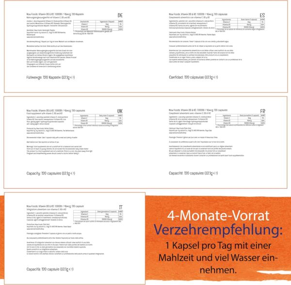 Now Foods, Vitamin D3 & K2, 1.000 IU, 120 Kapseln, Laborgeprüft, Multivitamine, Glutenfrei, Sojafrei, Vegetarisch – Bild 9