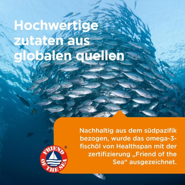 Healthspan Glucosamin & Omega 3 | Gelenkgesundheit | Zusätzliches Vitamin C | 400 mg Optiflex Glucosamin HCI | 300 mg Omega 3 Fischöl | hochgereinigt und nachhaltig angebaut | 120 Kapseln – Bild 6