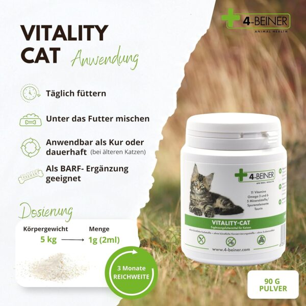 4-BEINER Vitality-CAT Vergleichssieger, 11 Vitamine für Katzen Plus Omega 3, Omega 6, Zink, Selen, Mangan, Kupfer, Eisen, Taurin, Multivitamine Katze – Bild 6