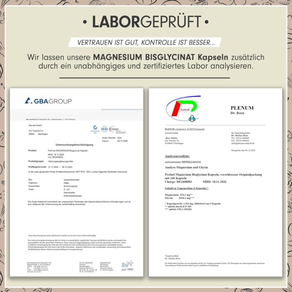 Magnesium Bisglycinat Kapseln 240x - optimal hochdosiert & bioverfügbar - 360 mg Magnesium pro Tag - laborgeprüft mit Zertifikat - 100% vegan - Vorrat für 80 Tage – Bild 5