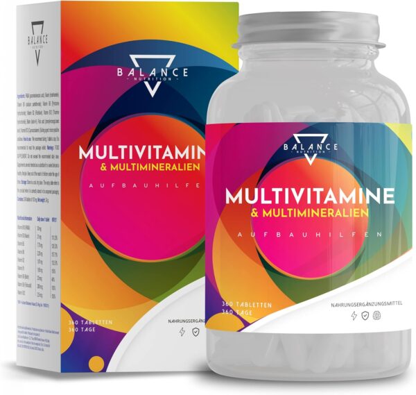 MULTIVITAMIN - 360 TABLETTEN (12 Monate) | Multivitamin Tabletten Hochdosiert | Vitamine A-Z Hochdosiert | Vitamine, Mineralstoffe mit Vitamin A, B, C, D3, E, Zink, Selen, Kupfer