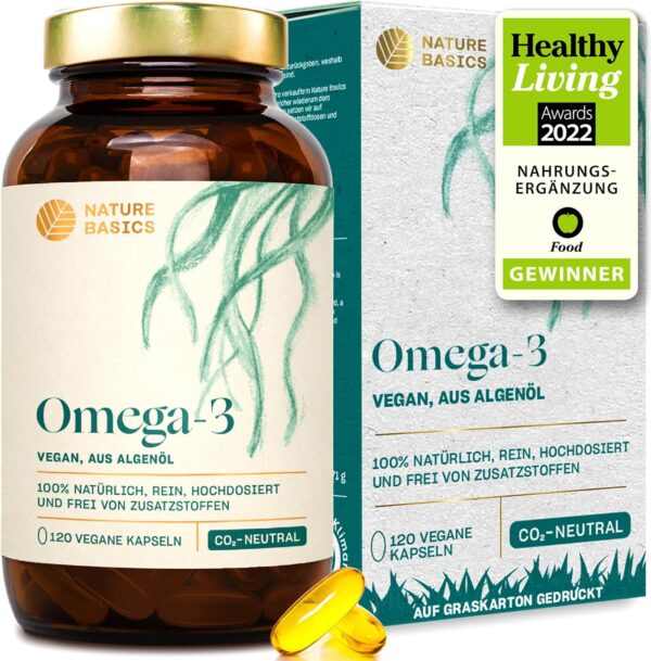 Veganes Omega 3 aus Algenöl | 120 hochdosierte Kapseln für 4 Monate | Eine Kapsel täglich zur Unterstützung der normalen Hirn, Augen & Herzfunktion | laborgeprüft auf Reinheit