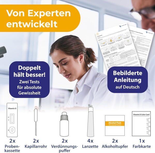 2x Vitamin D Selbsttest - Einfacher Vitamin D Test für Zuhause mit sofortigem Ergebnis bei Müdigkeit, Erschöpfung & Vitamin D3 K2 Mangel – Bild 3