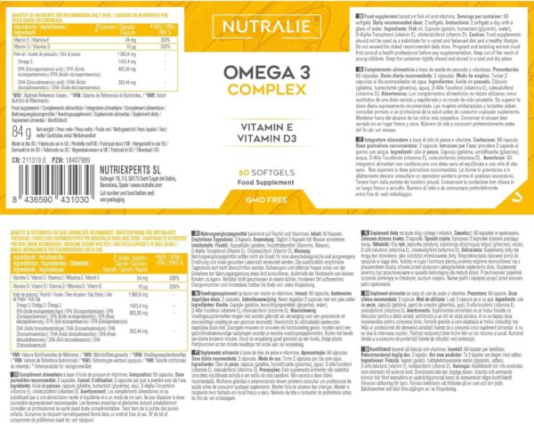 Omega 3 2000mg + Vitamine D3 und E | 1250mg EPA-DHA pro Dosis | Hochkonzentriertes Fischöl 60 Kapseln | Nutralie – Bild 5