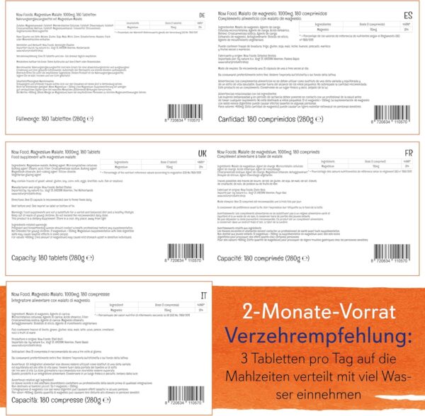 Now Foods, Magnesium Malate, 1.000mg, 180 vegane Tabletten, Laborgeprüft, Glutenfrei, Sojafrei, Vegetarisch – Bild 9