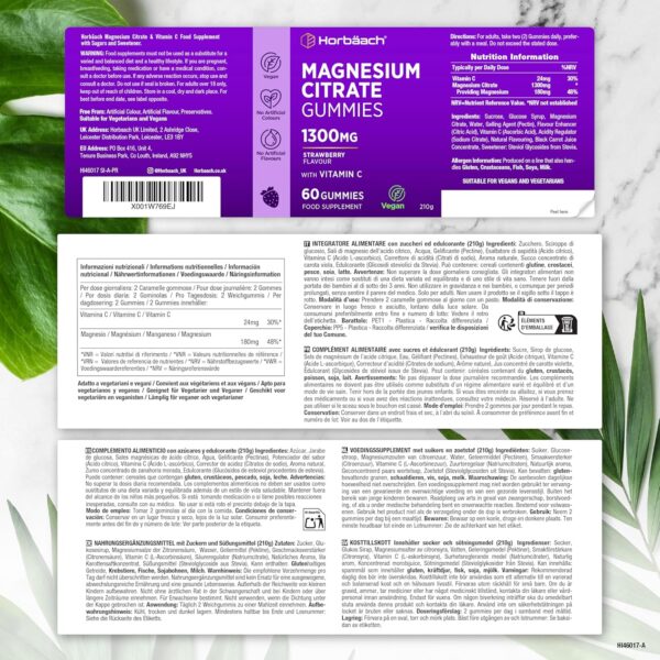 Magnesium Gummibärchen 1300mg | Magnesiumcitrat Gummies mit Vitamin C | Für Müdigkeit, Nervensystem & Elektrolyte (EFSA) | Alternative zu Eisentabletten | 60 Vegane Gummies | by Horbaach – Bild 4