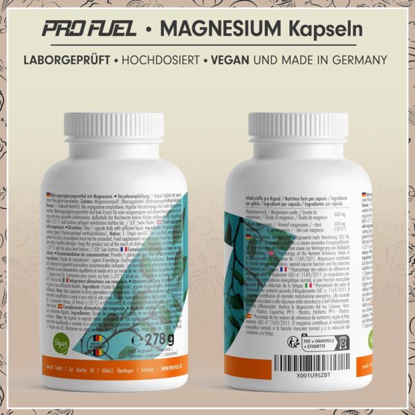 Magnesium Kapseln 365x (1 Jahr) - 668mg Magnesium-Oxid, davon 400mg Magnesium pro Kapsel - sehr hoher Magnesium-Gehalt (60%) - Magnesium optimal hochdosiert - Laborgeprüft mit Zertifikat - 100% vegan – Bild 6