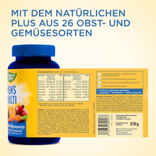 Männer Multivitamin Gummies hochdosiert - A-Z Vitamine - Immunsystem stärken Erwachsene mit Vitamine D3 B6 B12 Zink Selen Folsäure - vegetarische Gummibärchen - 60 Stk – Bild 6