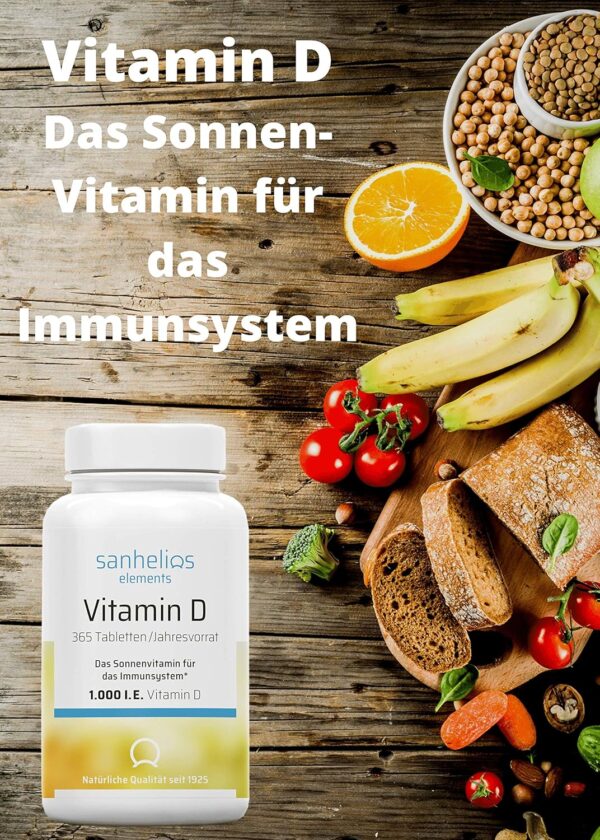 Sanhelios Sonnenvitamin D - 1000 I.E. Vitamin D3 - Unterstützt Knochen, Zähne, Muskeln und Immunsystem* - 365 Microtabletten Jahresvorrat - Nur Premium Zutaten - Hergestellt & geprüft in Deutschland – Bild 4