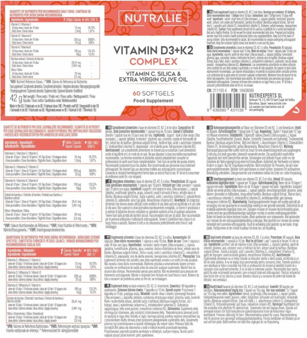 Vitamin D3 + K2 Hochdosiert - 10.000 IE Vitamin D3-99,7+% All-Trans MK7 (K2VITAL®) - Mit Vit D3 + K2 + Silizium & Olivenöl - 60 Softgels - Laborgeprüft - Nutralie – Bild 5