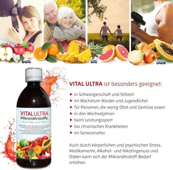 Vital Ultra - 480 ml - Mikronährstoffkonzentrat mit Vitaminen, Mineralien, Spurenelementen, Pflanzenstoffen und Omega-3-Fettsäuren - flüssiges Lebensmittel aus über 70 Zutaten mit bis zu 60 Portionen – Bild 3