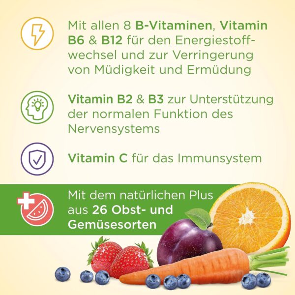 Vitamin B Komplex Multivitamin Gummibärchen hochdosiert - lecker & gesunde Gummies mit Vitamin C Folsäure & 8 B-Vitamine B1 B2 B3 B5 B6 Biotin Vitamin B12 - vegetarisch- tägliche Energie - 60 Stk – Bild 4
