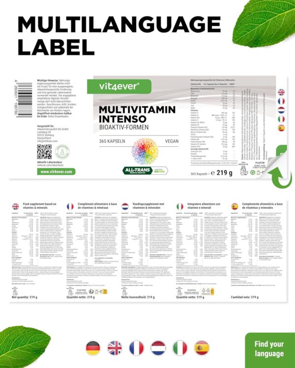 Premium Multivitamin A-Z - 365 hochdosierte Kapseln mit 26 Bioaktiv-Formen & Markenrohstoffe - Vitamine + Mineralien - All In One Komplex - Vegan – Bild 8