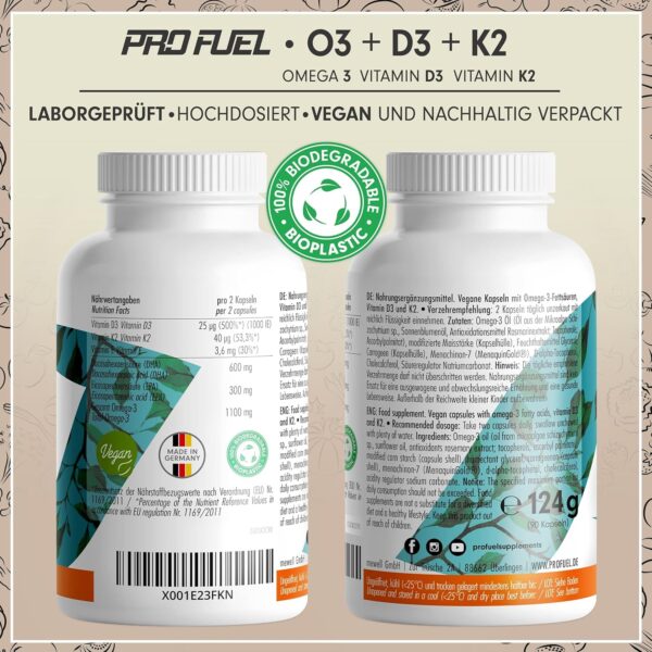 Omega-3 vegan + D3 & K2 (90x), 1100mg Algenöl mit 600mg DHA & 300mg EPA + 1000 IE Vitamin D3 + 40 µg Vitamin K2 - O3 D3 K2 vegan Essentials - Omega-3 Kapseln hochdosiert, bioverfügbar & laborgeprüft – Bild 6