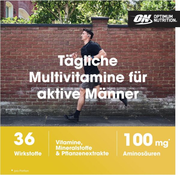 Optimum Nutrition Opti-Men Multivitamin-Nahrungsergänzungsmittel für Männer mit Vitamin D, Vitamin C, Vitamin B6 und Aminosäuren, geschmacksneutral, 60 Portionen, 180 Kapseln – Bild 3