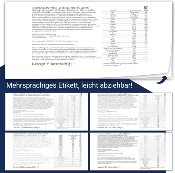 Life Extension, Multivitamin Two per Day, 120 Tabletten, Laborgeprüft, Glutenfrei, Sojafrei, Ohne Gentechnik, mit essentiellen Vitaminen und Mineralien – Bild 8
