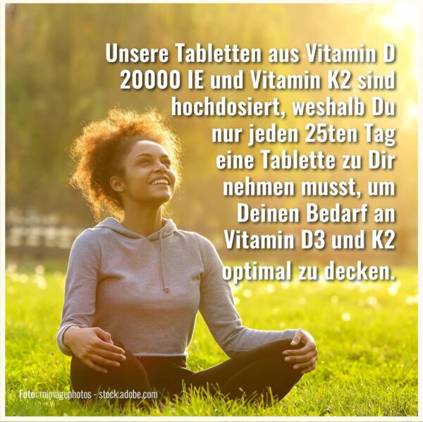 Vitamin D3 K2 Tabletten -200 Tabletten - Vitamin D Hochdosiert 20000 IE + 200µg Vitamin K2-Mk7 - D3 K2 Depot - Vegetarisch - Vitamin D3 K2 Hochdosiert – Bild 6