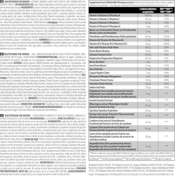 BioTechUSA Multivitamin For Women | 12 Vitamine + 11 Mineralien | Energie-, Knochen- und Immunsystemunterstützung | Antioxidantienschub, 60 Tabletten – Bild 4