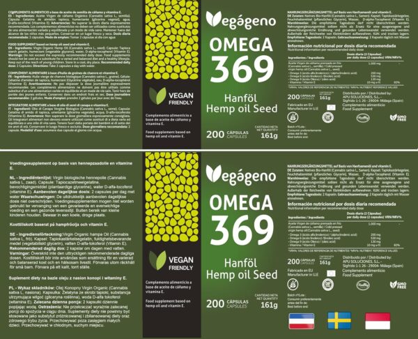 Vegageno OMEGA 3 6 9 Kapseln hochdosiert. Hochkonzentriertes OMEGA 3, vegan. 200 Kapseln. Mit natürlichem Vitamin E. GVO-frei, glutenfrei. Ohne Fisch. Nur Gemüse. Geeignet für Veganer und Vegetarier. – Bild 7