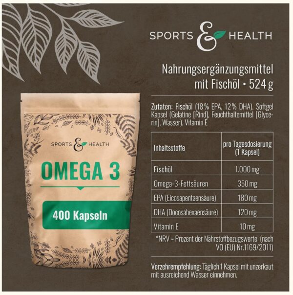 Omega 3 Kapseln Hochdosiert – 400 Fischöl Kapseln Hochdosiert - Reines Omega 3 Öl Aus Nachhaltigem Fischfang – 1000mg Omega3 Fettsäuren Pro Kapsel – Mit Omega 3 Triglyceride EPA DHA – Bild 2