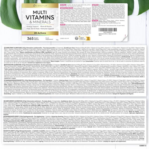 Multivitamin Tabletten Hochdosiert mit 28 Vitamine & Mineralien | 365 Vegane Stk | Immunsystem & Blutdruck (EFSA) | Nahrungsergänzungsmittel Frauen & Männer | Mineralstoffe Komplex | von Carlyle – Bild 5