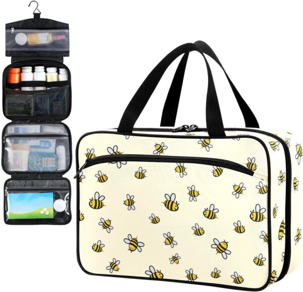 Fustylead Flying Bee Reise-Pillenflaschen-Organizer, große Aufbewahrung von Medikamenten mit Reißverschluss für Vitamine, Erste Hilfe, Fischöl, medizinische Versorgung, Gelb, Large,