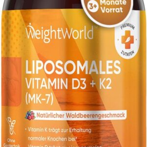 Liposomales Vitamin D3 K2 Tropfen - 2000IE Vitamin D3 + 75 mcg vit K2 MK-7-250ml - Knochen, Immunsystem (EFSA) - 5ml alle 2 Tage - Sonnenvitamin - Alternative zu Kapseln & Tabletten - WeightWorld