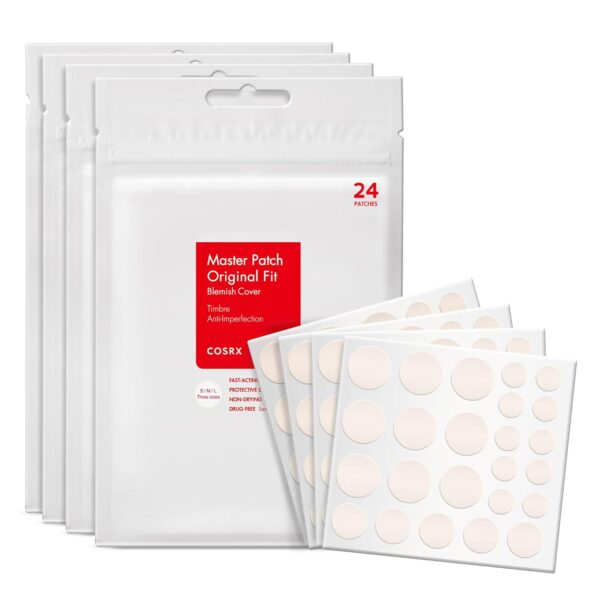 COSRX Master Patch Original Fit 96 Stück - 4 Packungen, Anti Pickel Patches, gegen Pickel und Unreinheiten, Acne Pimple Patches, Intensive Behandlung, Hydrokolloid Pflaster gesicht, 3 Größen