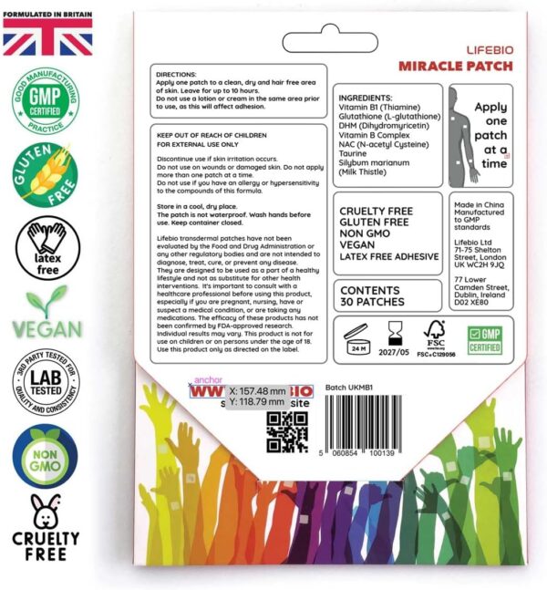 Lifebio Miracle Patch: Party-Erholung, DHM, Mariendistel, Vitamine B-Komplex/B1, Glutathion, Taurin, NAC - 30 Pflaster – Bild 7