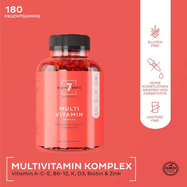 Multivitamin Gummies Fruchtgummis mit Vitamin A B6 C D E Biotin Niacin Folat | Immunsystem Multi Vitamingums Frucht Gummi Bärchen Vitamingummibärchen | Gummibärchen ohne Zusätze | Gum Vitamingummi – Bild 2
