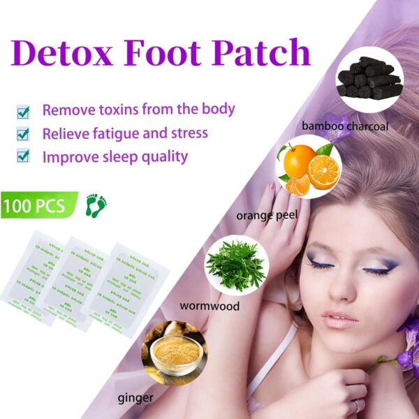 Detox Fußpflaster Entgiftung, 100 stück Entgiftungspflaster Füße Detox Pflaster Rein Natürliche Fusspflaster zum Entgiften für Die Füße zur Stressreduktion und Verbesserung Des Schlafs – Bild 2