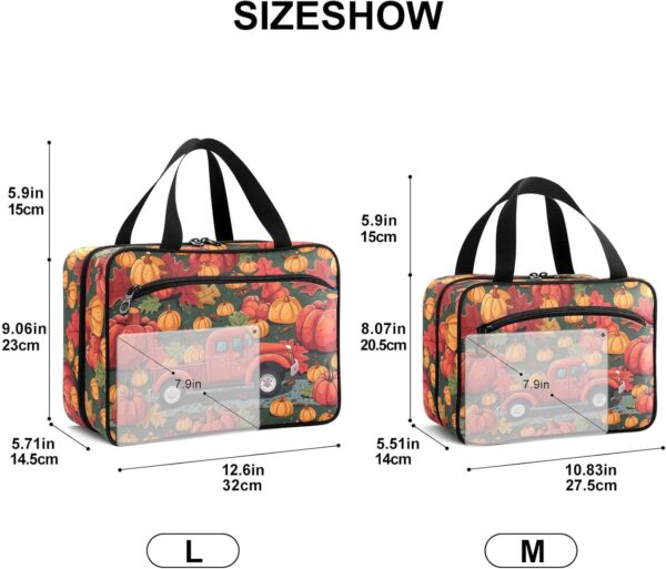 Fustylead Cartoon Retro Rot Ernte Auto mit Kürbissen und Blättern Reise Medizin Aufbewahrungstasche Große Haushalt Pillenflasche Organizer mit Reißverschluss für Erste Hilfe, Pillen, Vitamine, – Bild 3