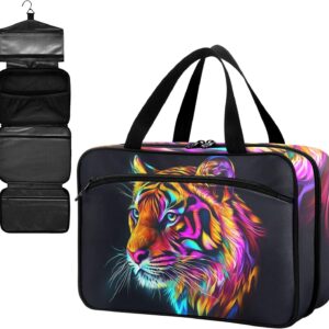 Fustylead Leere Reise-Erste-Hilfe-Tasche mit psychedelischem Tigerkopf, groß, mit Reißverschluss, für Pillen, Vitamine, Fischöl, Nahrungsergänzungsmittel für Damen und Herren, Schwarz , M