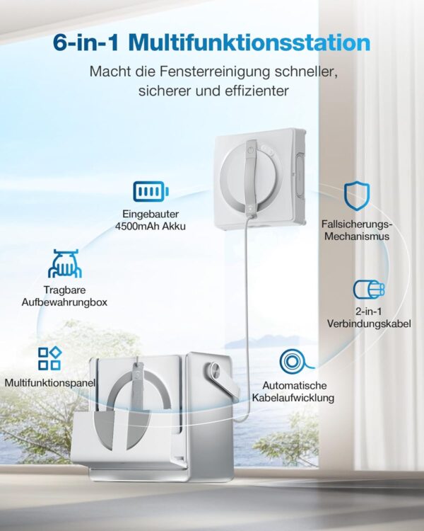 ECOVACS WINBOT W2 Omni Fensterputzroboter mit 6-in-1 Multifunktionsstation, integrierter 4500mAh Akku, Kantenreinigungsmodus, Weitwinkel-Sprühzerstäubungstechnologie, White – Bild 4
