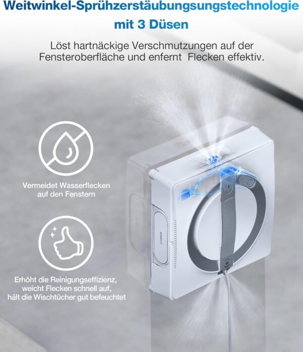 ECOVACS WINBOT W2 Omni Fensterputzroboter mit 6-in-1 Multifunktionsstation, integrierter 4500mAh Akku, Kantenreinigungsmodus, Weitwinkel-Sprühzerstäubungstechnologie, White – Bild 6