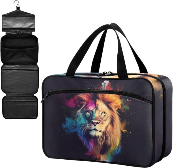 Fustylead Erste-Hilfe-Tasche mit buntem Löwen-Porträt, Aquarell, leer, für Reisen, große Medikamententasche mit Reißverschluss für Pillen, Vitamin, Fischöl, Nahrungsergänzungsmittel für Damen und