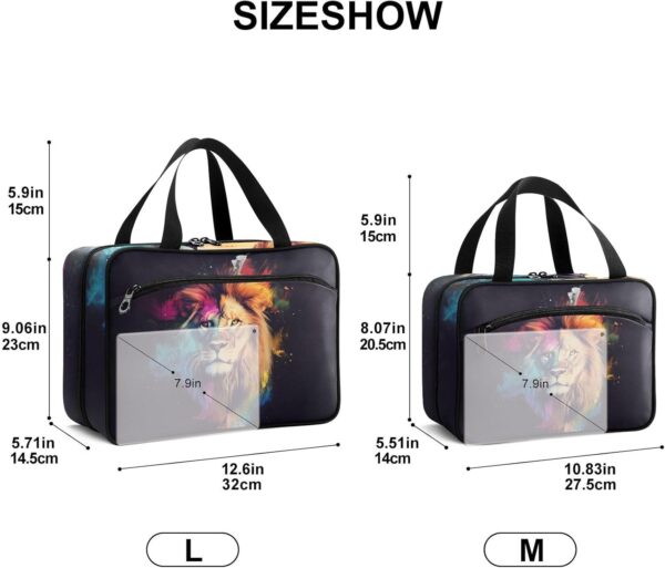 Fustylead Erste-Hilfe-Tasche mit buntem Löwen-Porträt, Aquarell, leer, für Reisen, große Medikamententasche mit Reißverschluss für Pillen, Vitamin, Fischöl, Nahrungsergänzungsmittel für Damen und – Bild 3