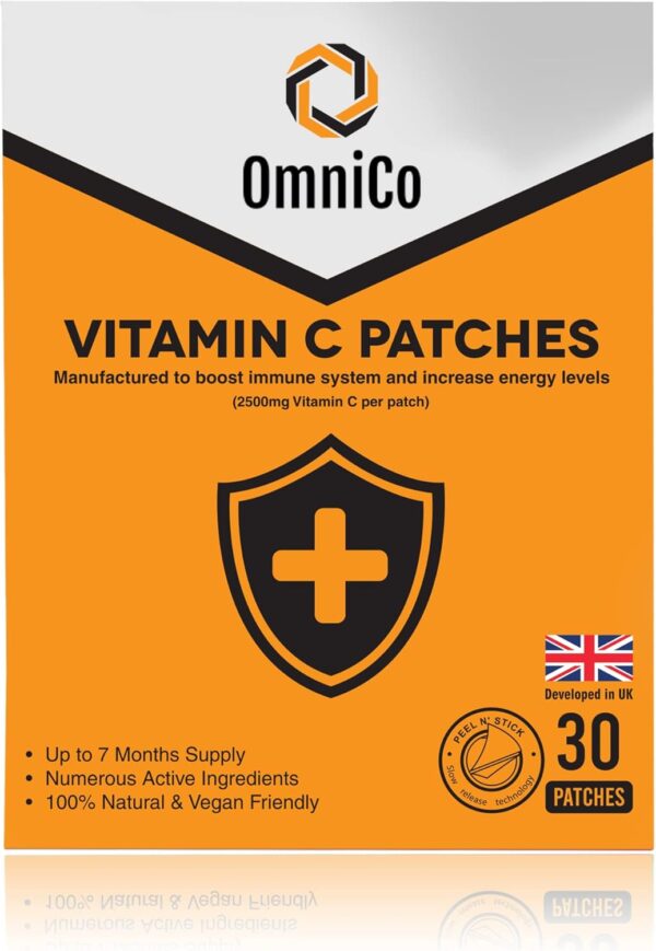 OmniCo Vegane Vitamin C Patches - 2500mcg 30 Pflaster - Hohe Festigkeit - Natürliche VIT C Transdermale Hautpflaster, topische Vitaminpflaster - Veganes & Vegetarisches Vitamin C Dermal Patch