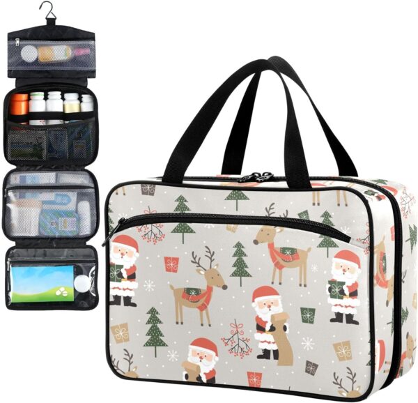 Fustylead Aufbewahrungstasche mit Weihnachtsmann, Rentier, Weihnachtsdekoration, Reise-Medizin, große Haushaltspillenflasche, Organizer mit Reißverschluss für Erste Hilfe, Pillen, Vitamine,