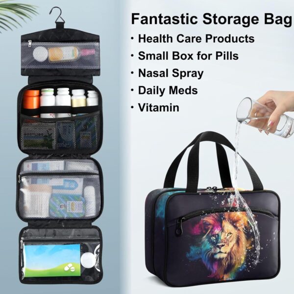 Fustylead Erste-Hilfe-Tasche mit buntem Löwen-Porträt, Aquarell, leer, für Reisen, große Medikamententasche mit Reißverschluss für Pillen, Vitamin, Fischöl, Nahrungsergänzungsmittel für Damen und – Bild 8