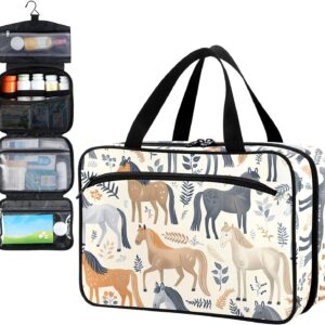 Fustylead Reise-Medizin-Organizer-Tasche, skandinavische niedliche Pferde und Zweige, zur Aufbewahrung zu Hause, Erste-Hilfe-Set, großes Pillenetui mit Reißverschluss für Pillenflasche, Vitamine und