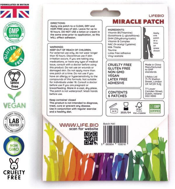 Lifebio Miracle Patch: Party-Erholung, DHM, Mariendistel, Vitamine B-Komplex/B1, Glutathion, Taurin, NAC - 30 Pflaster – Bild 2