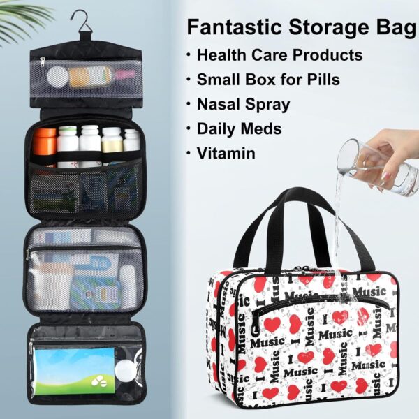 Fustylead I Love Music Heart and Grey Notes Travel Pill Bottle Organizer Large Home Storage Medikamententasche mit Reißverschluss für Vitamine, Erste Hilfe, Fischöl, Medizinbedarf, Weiß, Medium, – Bild 8