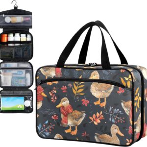 Fustylead Niedliche Enten mit Schal und Pflanzen, Blättern, Reise-Medizin-Organizer-Tasche, zur Aufbewahrung zu Hause, Erste-Hilfe-Set, großes Pillenetui mit Reißverschluss für Pillenflasche, Vitamine