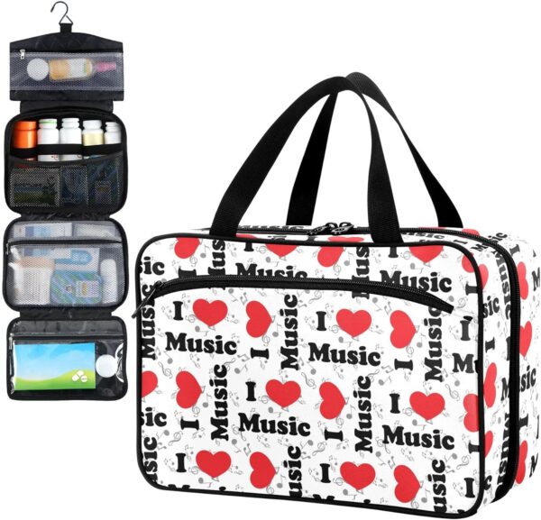 Fustylead I Love Music Heart and Grey Notes Travel Pill Bottle Organizer Large Home Storage Medikamententasche mit Reißverschluss für Vitamine, Erste Hilfe, Fischöl, Medizinbedarf, Weiß, Medium,