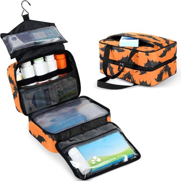 Fustylead Halloween Fliegende Fledermäuse Schwarze Silhouette Reise Medizin Aufbewahrungstasche Große Haushalt Pillenflasche Organizer mit Reißverschluss für Erste Hilfe, Pillen, Vitamine, – Bild 7